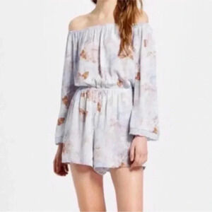 Mossimo Supply Co Purple Floral Peasant Romper XS